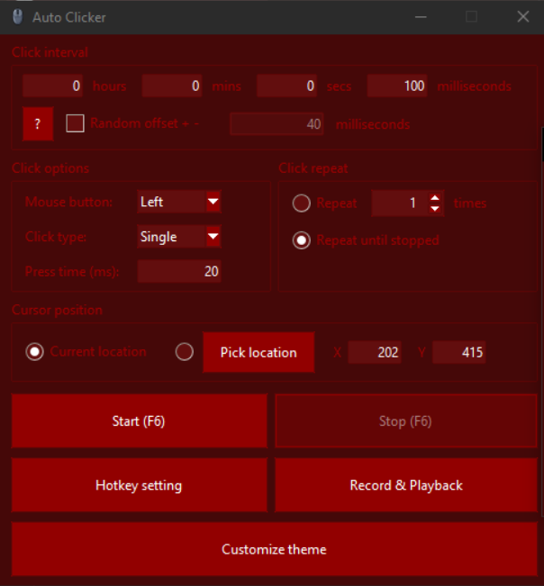 MoonLight Auto Clicker Windows application screenshot